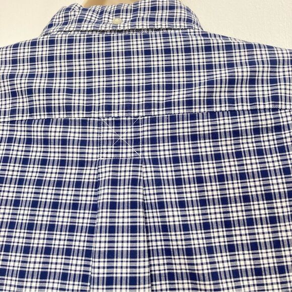 Land's End Blue White Small Checkered Cotton Button Down Shirt Men's Large 16.5 - Picture 7 of 11